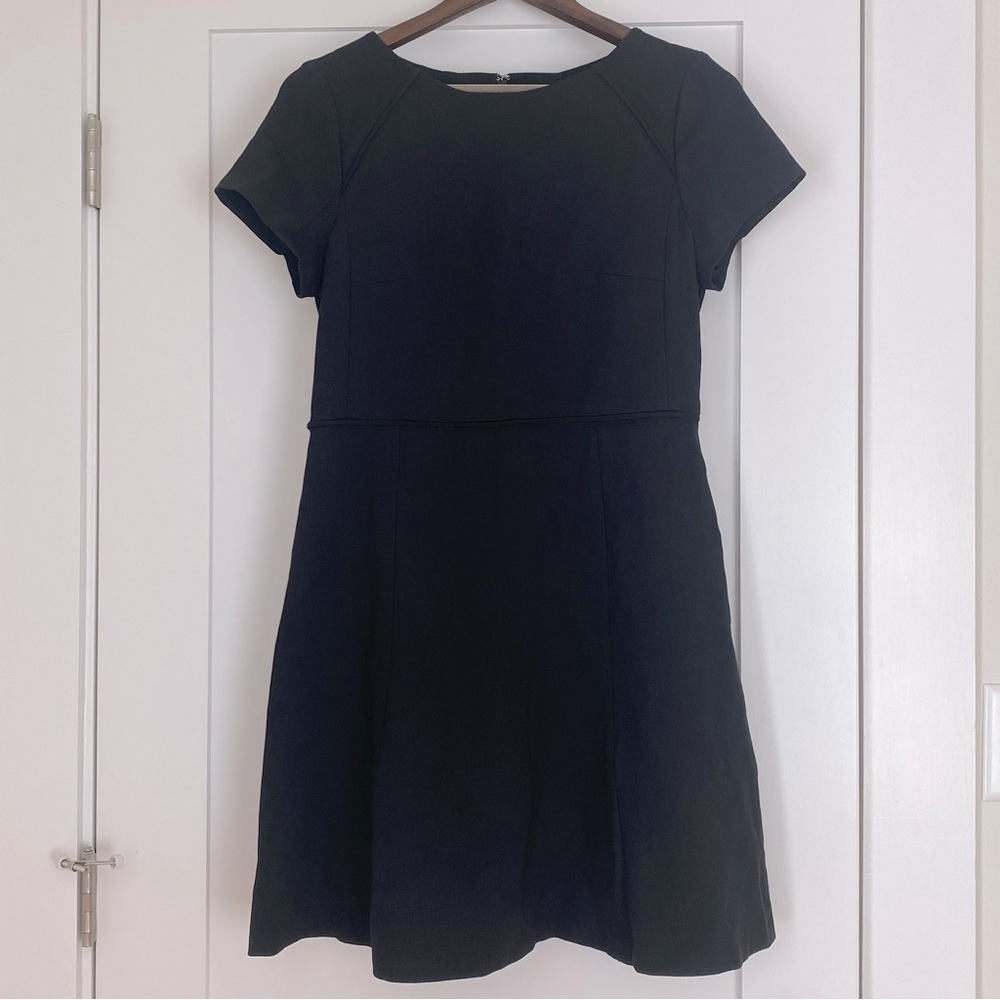 J. Crew Suiting Short Sleeve Flare Black Dress